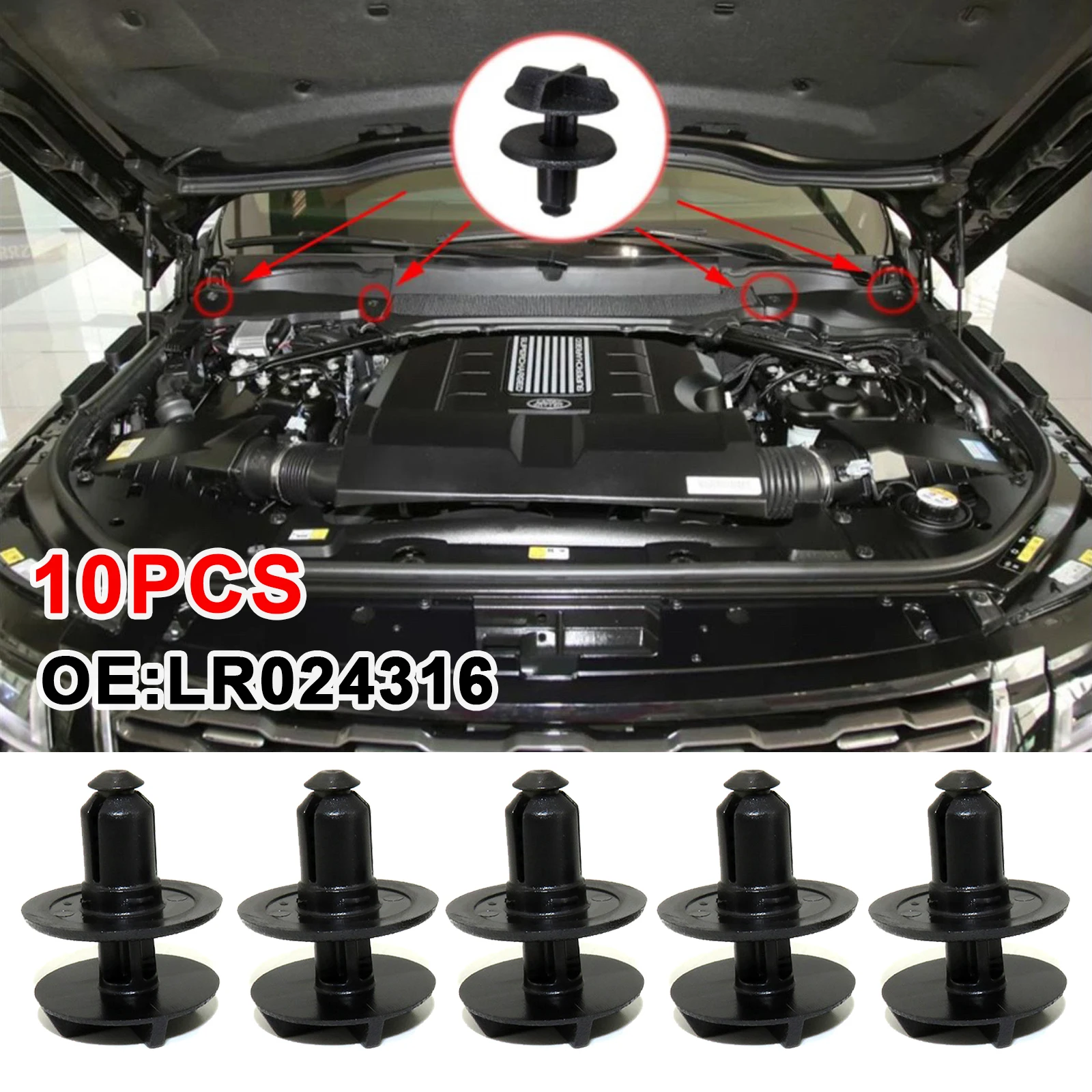 10 Pcs Black Battery Cover And Cowl Panel Clip Fasteners For Land Rover Range Rover Discovery Sport Evoque OE # LR024316