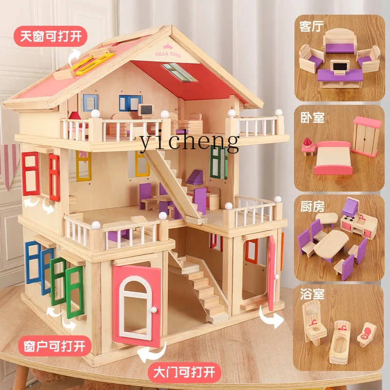 Tqh Children's Simulation Villa Room House Play House Toy Wooden Girl Princess Castle