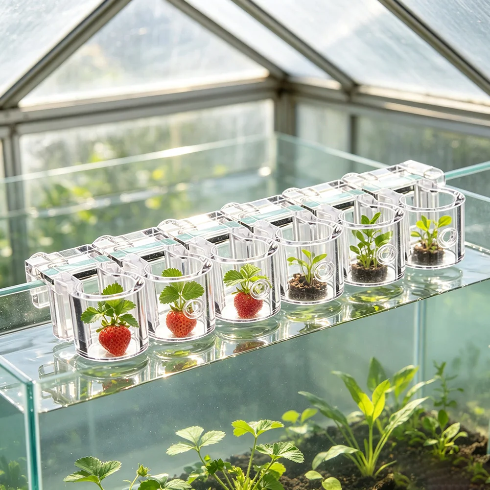6PCS Adjustable Back Aquarium Plant Holder Cups Transparent Plastic Fish Tank Plant Holder Hydroponic-Green Plants Hanger