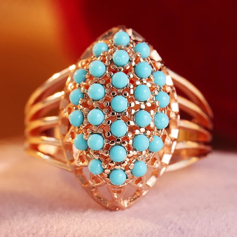 Women's Vintage Eternal Ring Hollowed Out Design Inlaid Imitation Turquoise Atmospheric Ring For Daily Party Casual Jewelry
