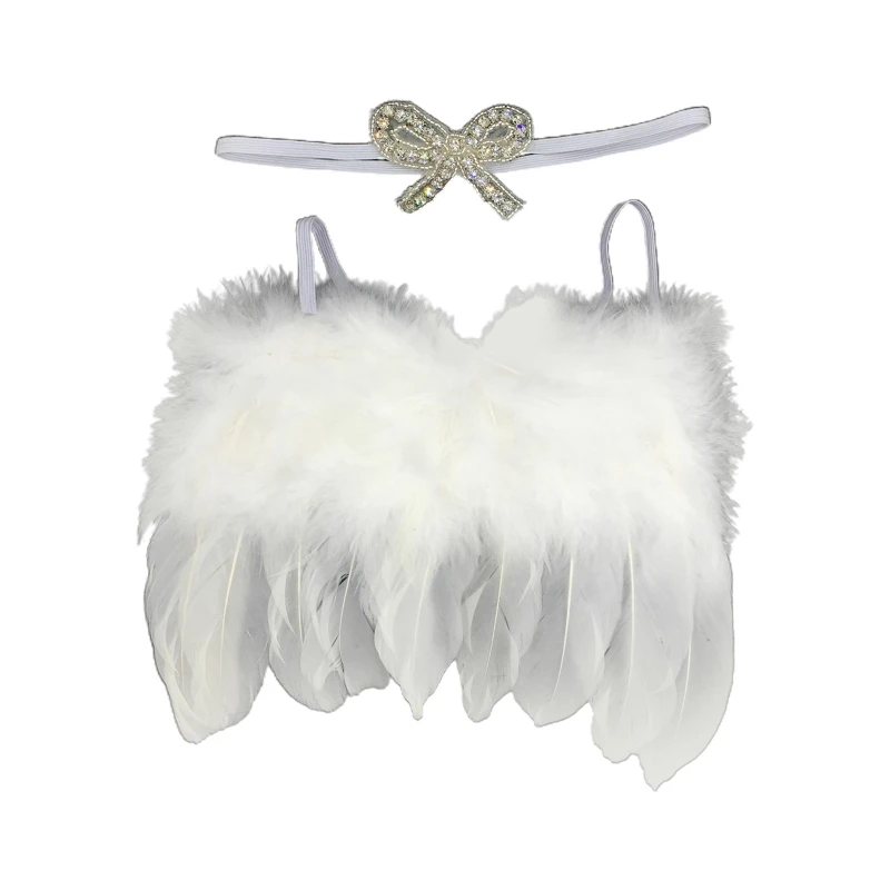 

Y1UB Newborn Photoshooting Costume Bowknot Headband Angel Wings Baby Photo Props Suit