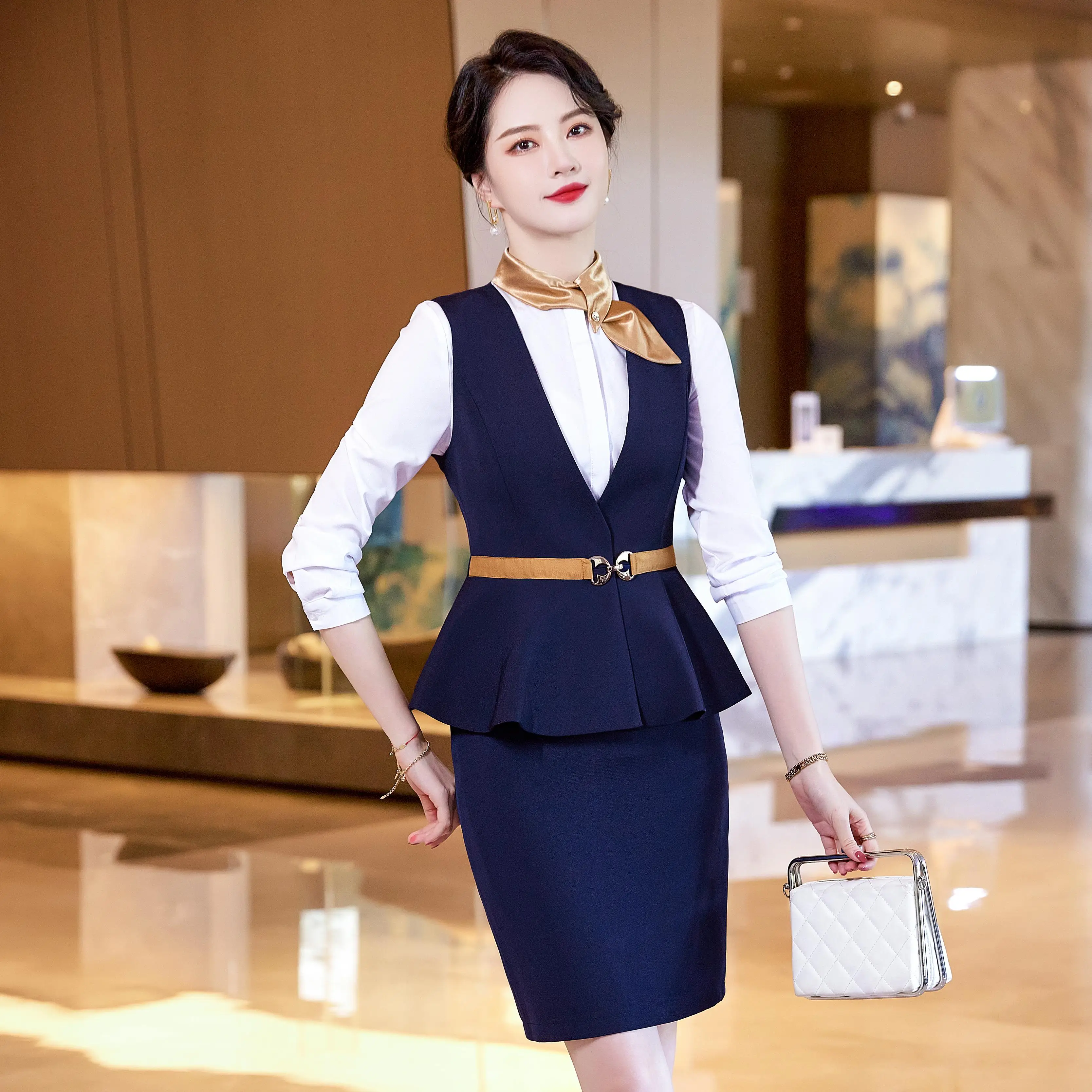 Ladies uniform for hotel receptionist Blazers Ladies Women Clothes Wholesale Pant Suit skirt Fashion Blazer Coat vest