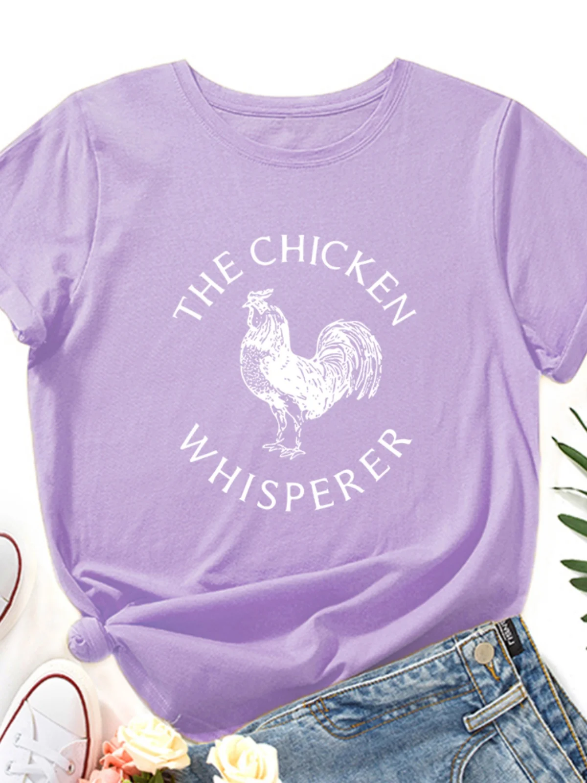 Women's Cotton T-irt ort Sve round Ne Letter Print Loose Fit Summer Street Sle Faion Chien Pattern Casual Top