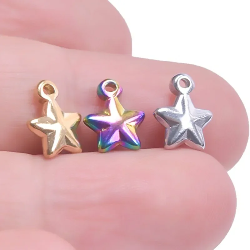 WZN 5Pcs Solid Stars Charms for Jewelry Making Stainless Steel Meteor Pendant Diy Earring Necklace Accessories Wholesale