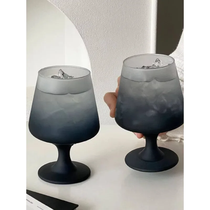 Black Frosted Glass Cup Creative High Aesthetic Value Home Use Special Mixed Fruit Tea Beer Cup for Women Tall Footed Cocktai