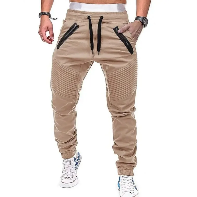 

Men's Pure Cotton Workwear Pants, Jogging Pants, Travel Drawstring Elastic Multiple Pockets, Solid Color Casual Pants