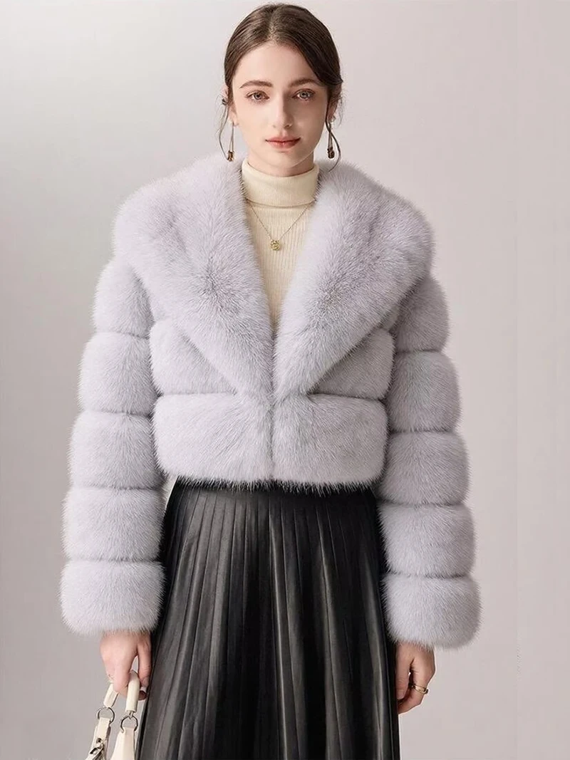 ZADORIN Luxury Big Collar Spliced Cropped Faux Fur Coat Woman Clothing Thicken Furry Faux Fur Jacket Winter Fur Coats Top Mujer