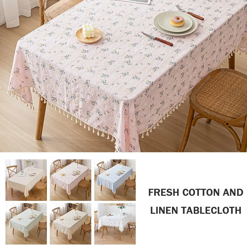

Cotton And Linen Tablecloth, Small Daisy Pastoral Student Anti-slip Table White Decorative Dormitory Coffee Dustproof Cover B8G8