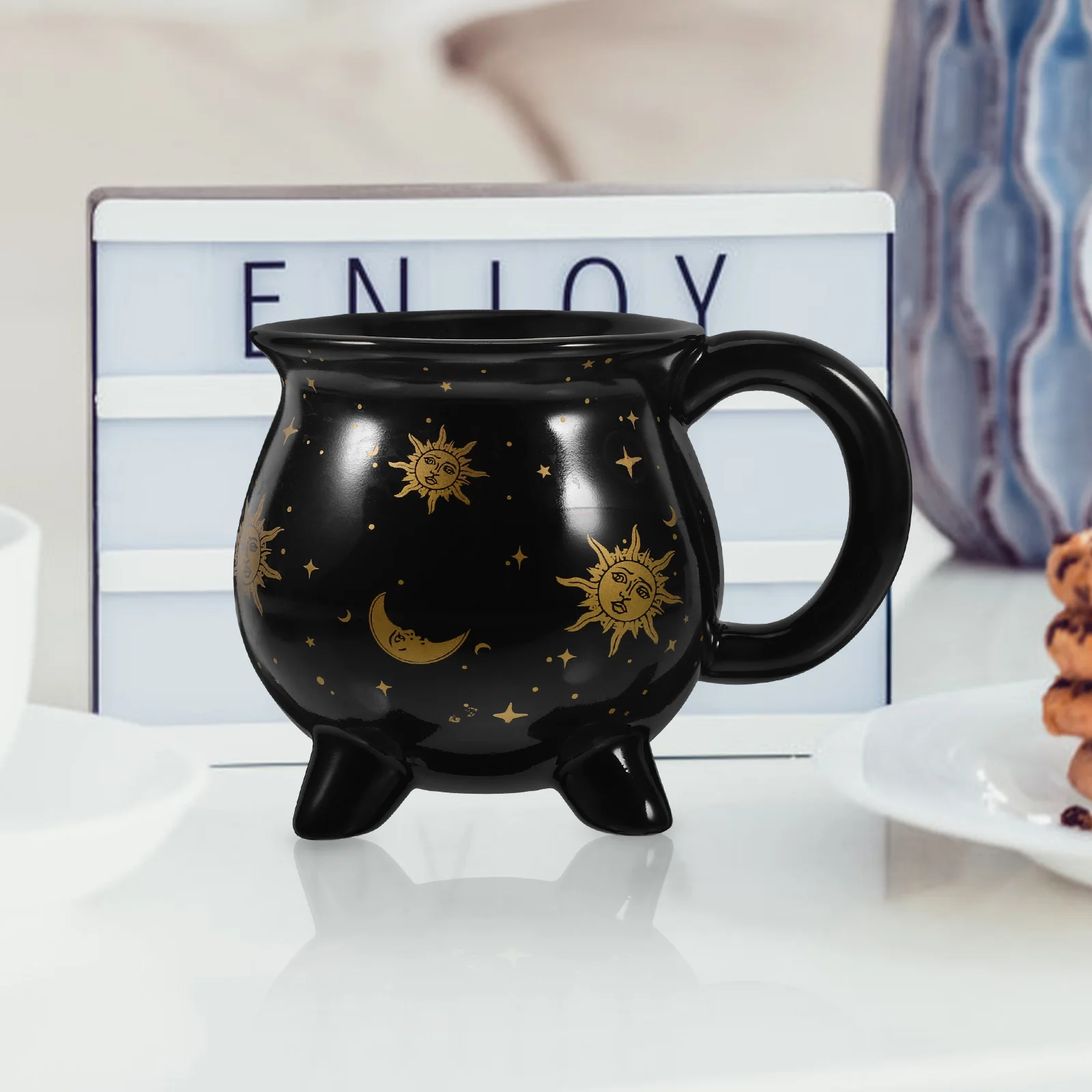 

Halloween Cauldron Mug Ceramic Witch Coffee Cup Wide Mouth Comfortable Handle for Home Kitchen Bar Decorative Drinkware Gift