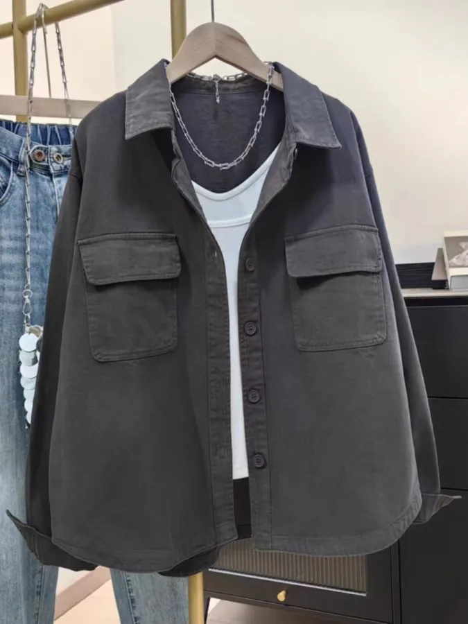 루즈핏 코튼 여성용 긴 소매 한국 스타일 얇은 아우터 가을 시즌 패셔너블 캐주얼 여성 의류