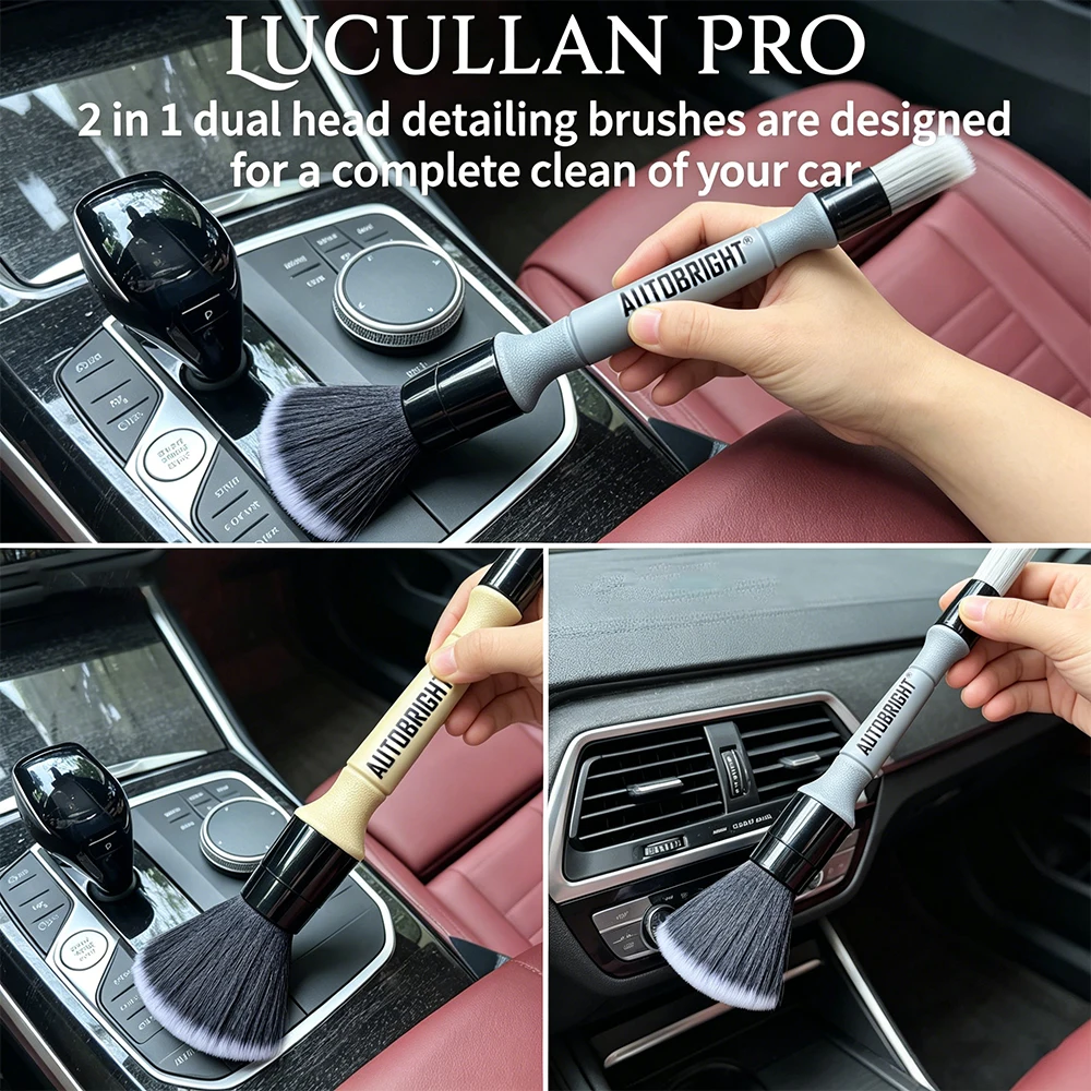 AUTOBRIGHT Doppelkopf-Autodetailing-Bürste Premium Weiche Borsten Reinigungsbürste für Autoinnenraum, Zuhause, Tastatur & Kleine Fugen – Detail 3