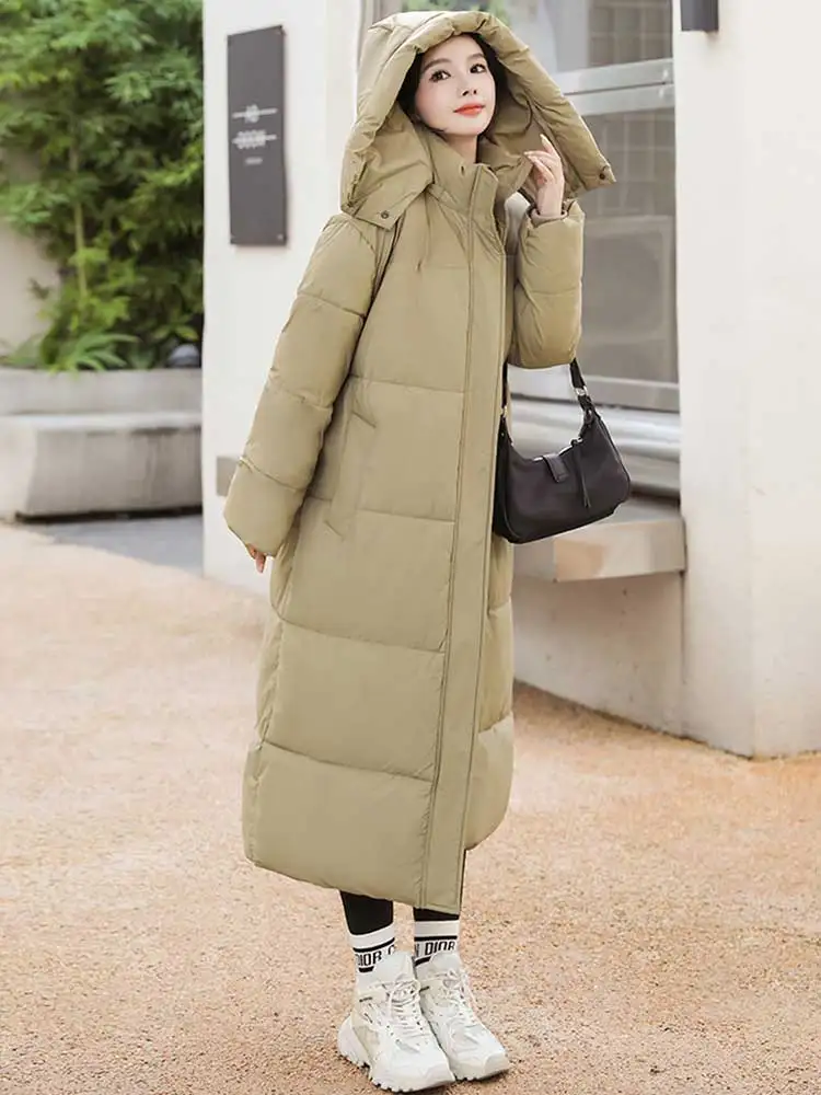 Vielleicht New Straight Solid Color X-Long Parkas Winter Coat Women Clothes Casual Hooded Warm Winter Jacket Female Outerwear
