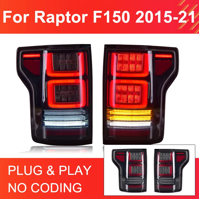 1 Pair LED Tail Lights Assembly for Ford Raptor F150 2015-2021 Taillights Plug and Play LED Running Turning Rear Tail Lamps