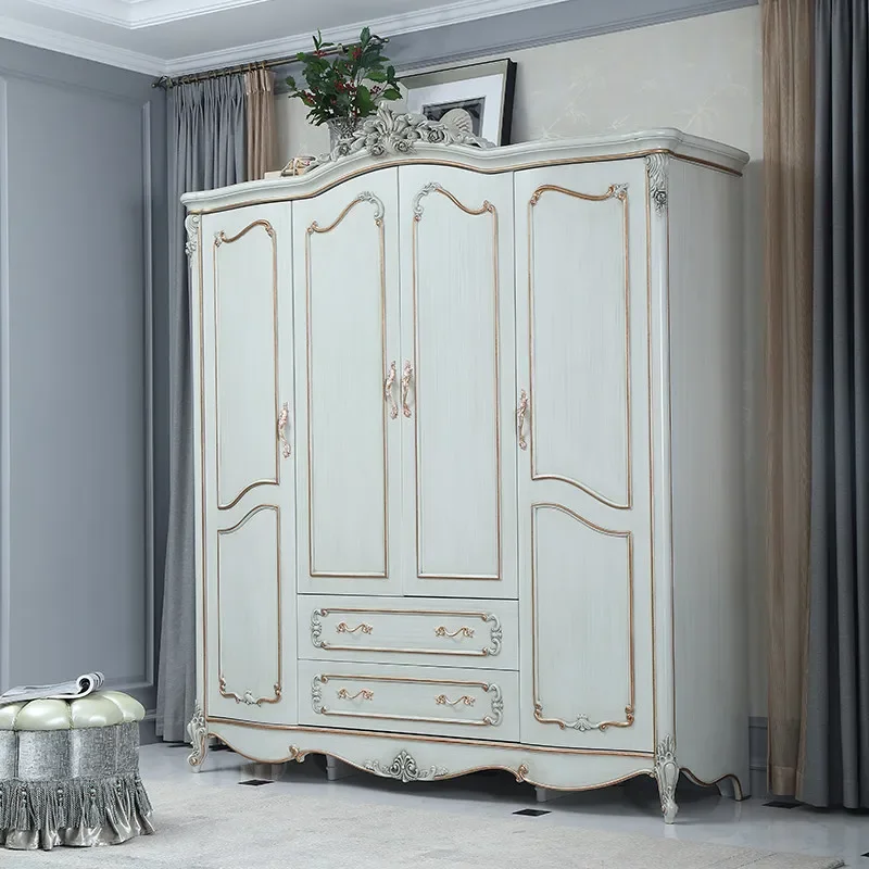 AAEmerald four doors 2 meters wardrobe solid wood carving flower wardrobe master locker