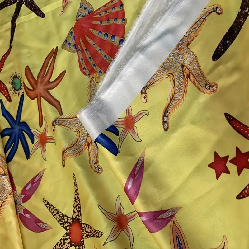 High Quality Designer Fabric Polyester Printing Yellow Blue White Starfish Pattern Sewing Clothing Bag Shirt Dress Diy Material