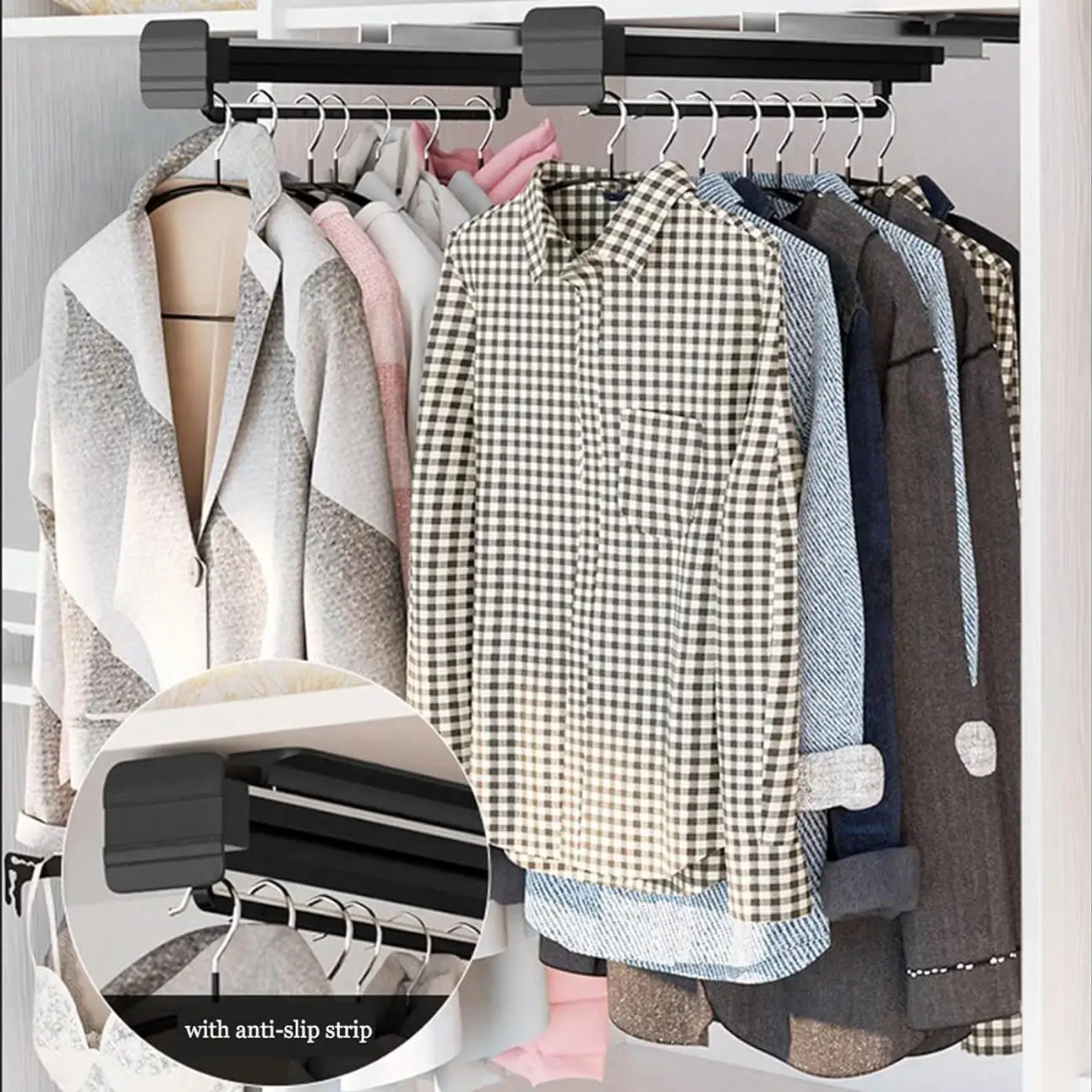Expandable Storage Wardrobe Top Mount Pull-Out Aluminum Pants Hanger Display Slide Rail Clothes Organizer Pants Hanger