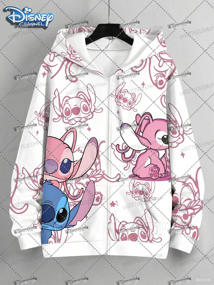 ディズニー漫画ステッチジッパーパーカー秋冬原宿ヒップホップジッパーパーカー女性男性長袖スウェットカジュアルトップス