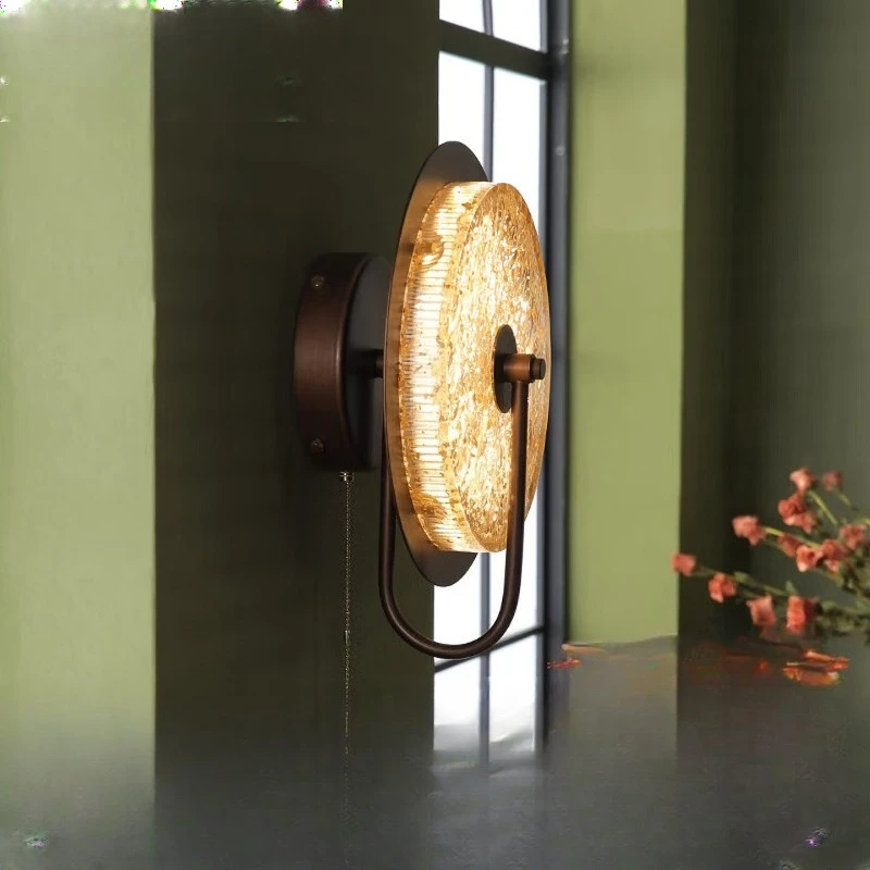 

Medieval American corridor living room background wall light high sense 2025 new retro lamps