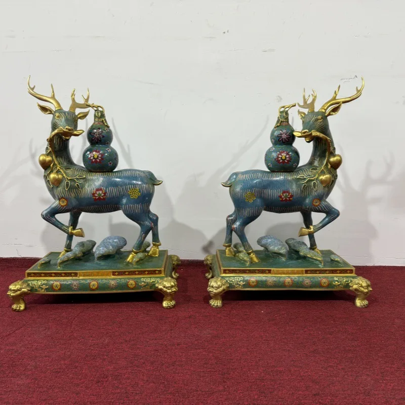 Cloisonne, copper tire handmade filigree enamel Cloisonne, Qianlong Fulu Shou copper deer ornament