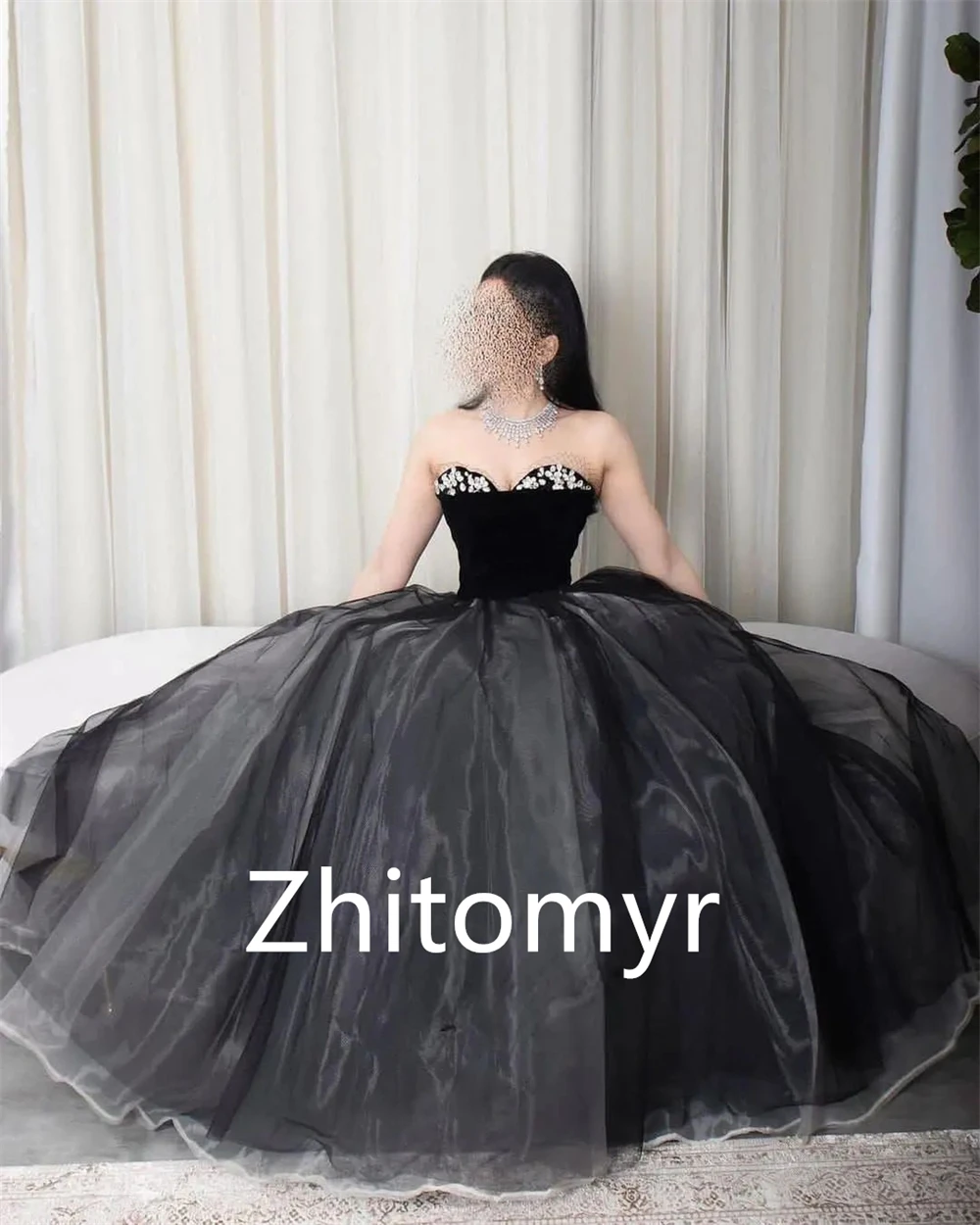 Customized Matching High Quality Strapless Ball gown Formal Ocassion Gown Beading Floor length Skirts Organza Evening Dresses 프롬