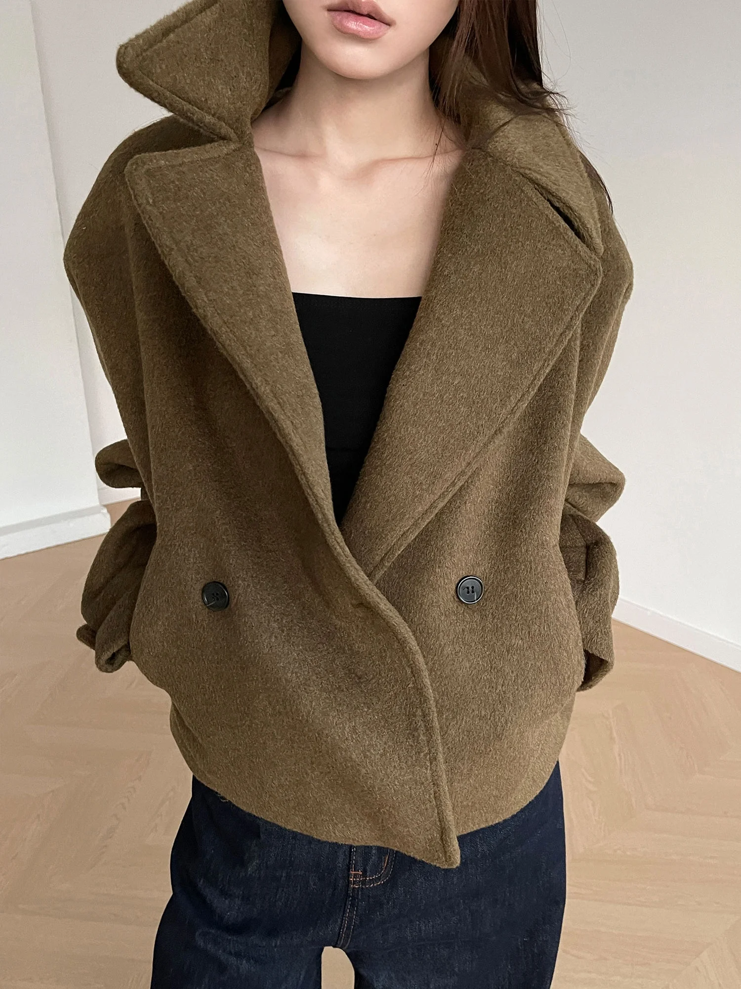 

Мужское пальто Inbeowroom Design из шерсти с отложным воротником, свободного кроя, на одной пуговице, для осени и зимы