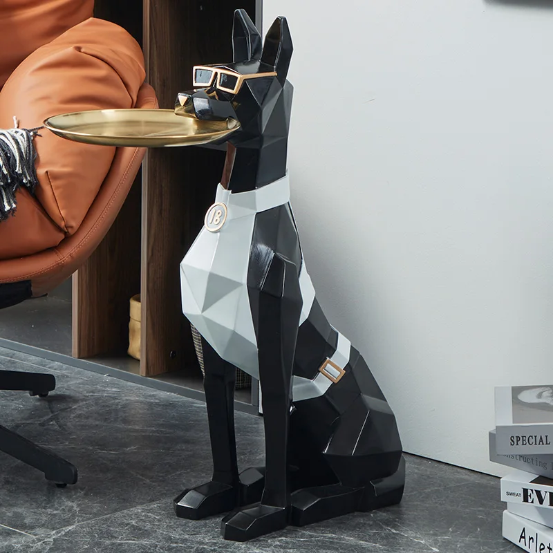 Doberman Dog Statue Living Room Decorative Sculpture Ornaments Light Luxury Style Cartoon Animal Table Home Decor Resin Figurine