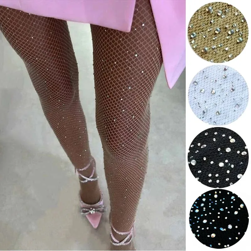 

2024 Summer Fishnet Diamond Pantyhose for Women Sexy Fashion Shiny Net Tights Female Slim Rhinestone Mesh Nylon Stockings Tights