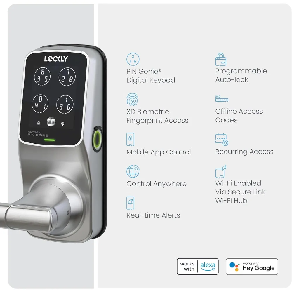 Inteligentny zamek do drzwi Secure Pro Smart Lock Wi-Fi, bezkluczykowy zamek z cyfrową klawiaturą, biometryczny czujnik odcisków palców 3D do drzwi wejściowych z klamką, Vo