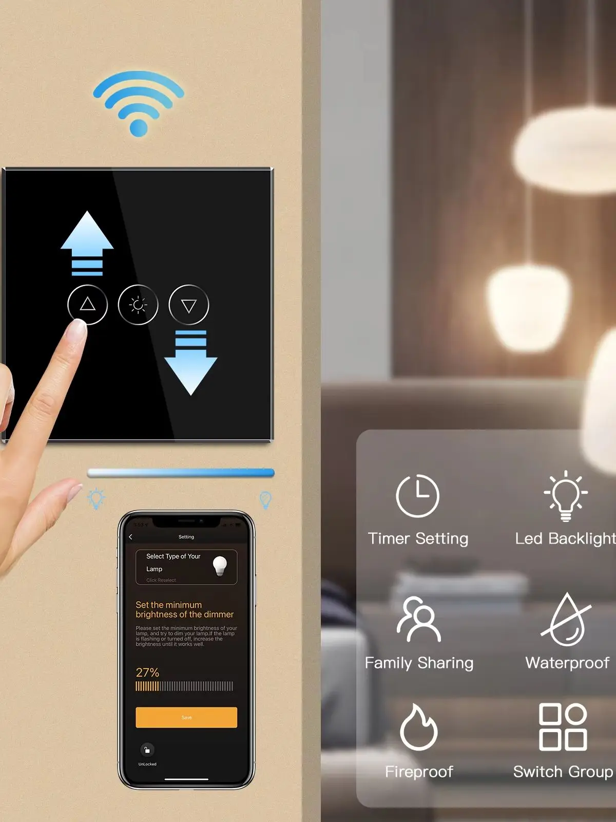 BSEED WLAN-Dimmer-Schalter APP-Steuerung Dimmbarer LED-Lichtschalter Smart Dimmer Serie Glas Unterstützt Tuya App Google Smart Life Benötigt Neutralleiter