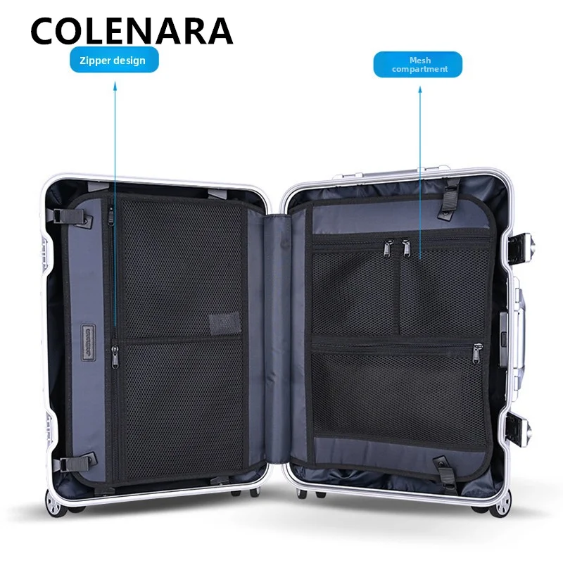 COLENARA Suitcase New Women's 20-inch Boarding Box All Aluminum Magnesium Alloy Trolley Case Men's Carry-on Travel Luggage
