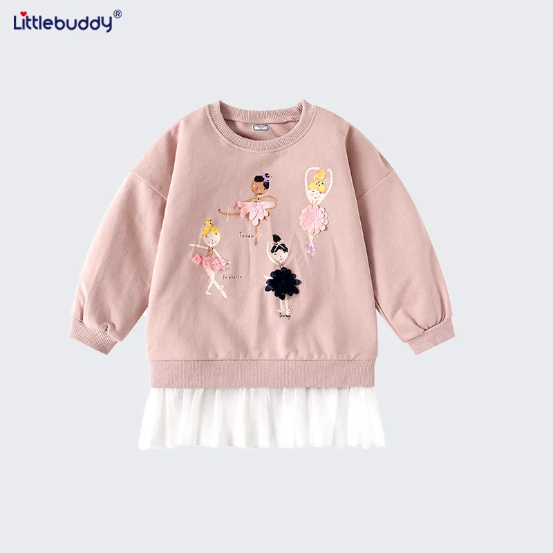 سويت شيرت بناتي بنمط الخريف والشتاء من Little Buddy بأكمام طويلة فستان بناتي للأطفال