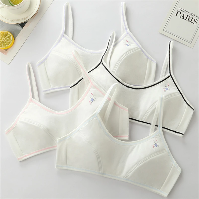 4 Pcs/Lot Girls Brassiere Cotton Solid Girls Bra Back Buckle Design Adolescent Girls Training Bras Breathable Teenage Girl Tops