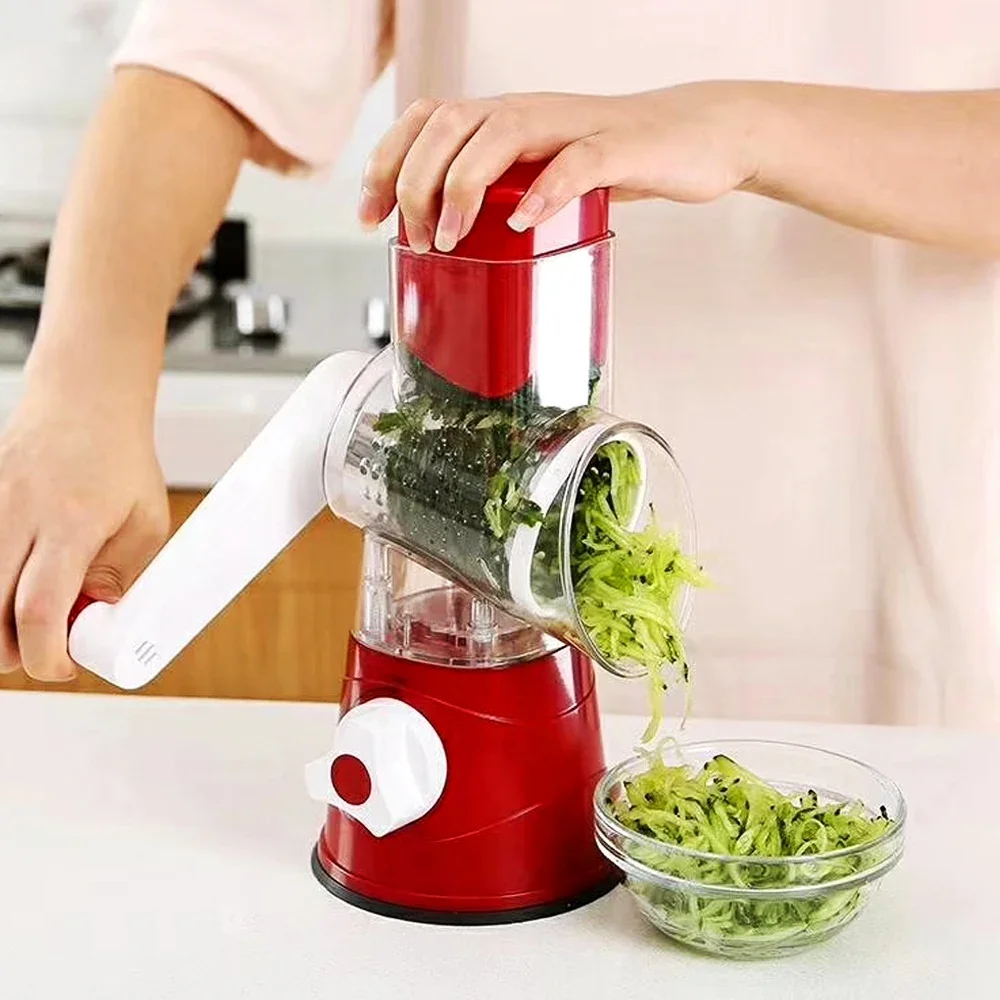 Vegetable Cutter Manual Rotary Cheese Graters Round Mandoline Slicer Shredder With 3 Stainless Steel Blades Kitchen Accessories