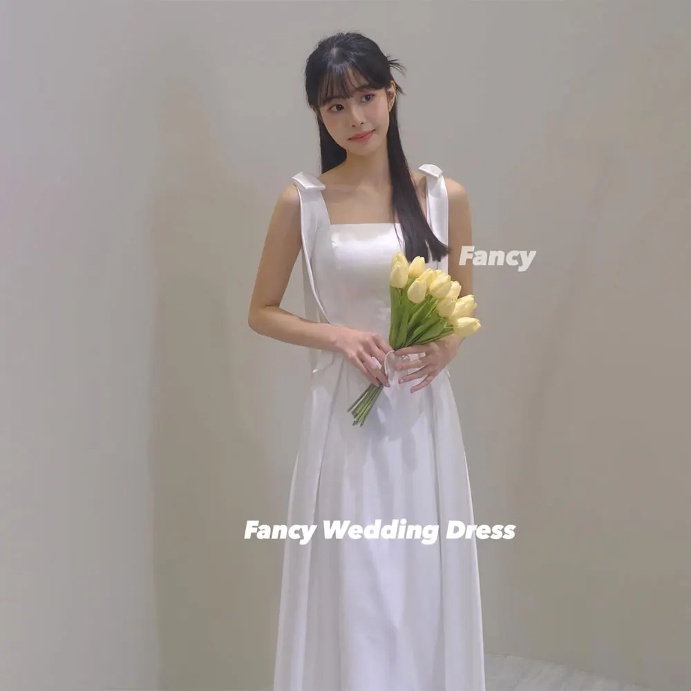 

Необычное простое корейское свадебное платье с бантом, вечернее платье трапециевидной формы с квадратным вырезом, корсет сзади, бальное свадебное платье, халаты по индивидуальному заказу