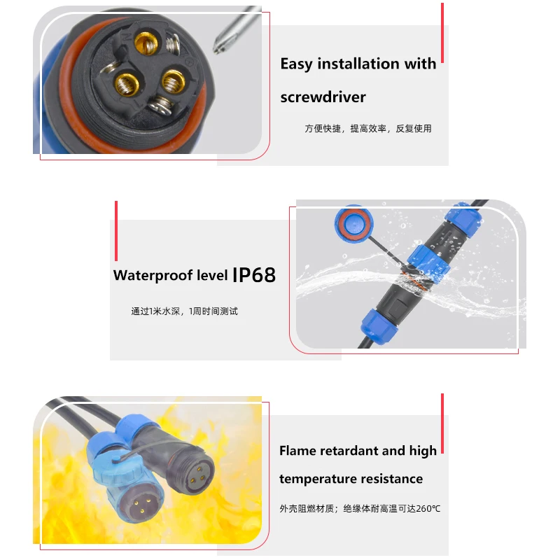 Waterproof connector LD12/16/20/28 IP68 cable connector plug socket Male and Female 2 3 4 5 6 7 Pin Applicable to 0.3-6m㎡