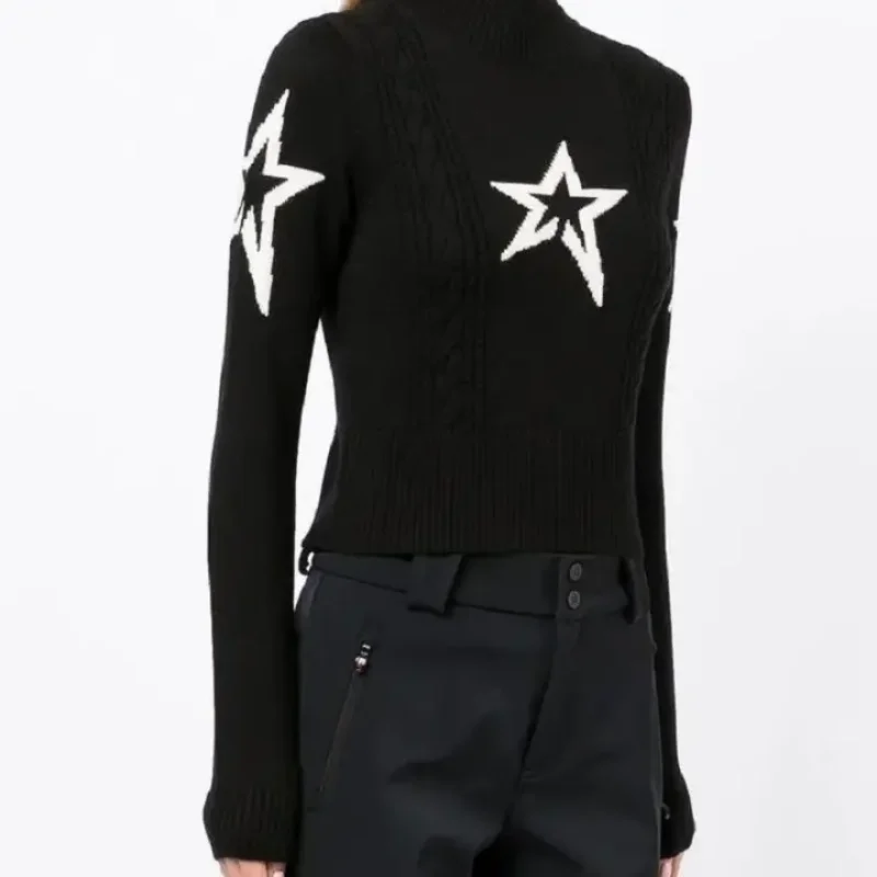 

American retro spicy girl trend punk rock star jacquard long sleeved women's high neck sweater autumn/winter Y2K spicy girl top