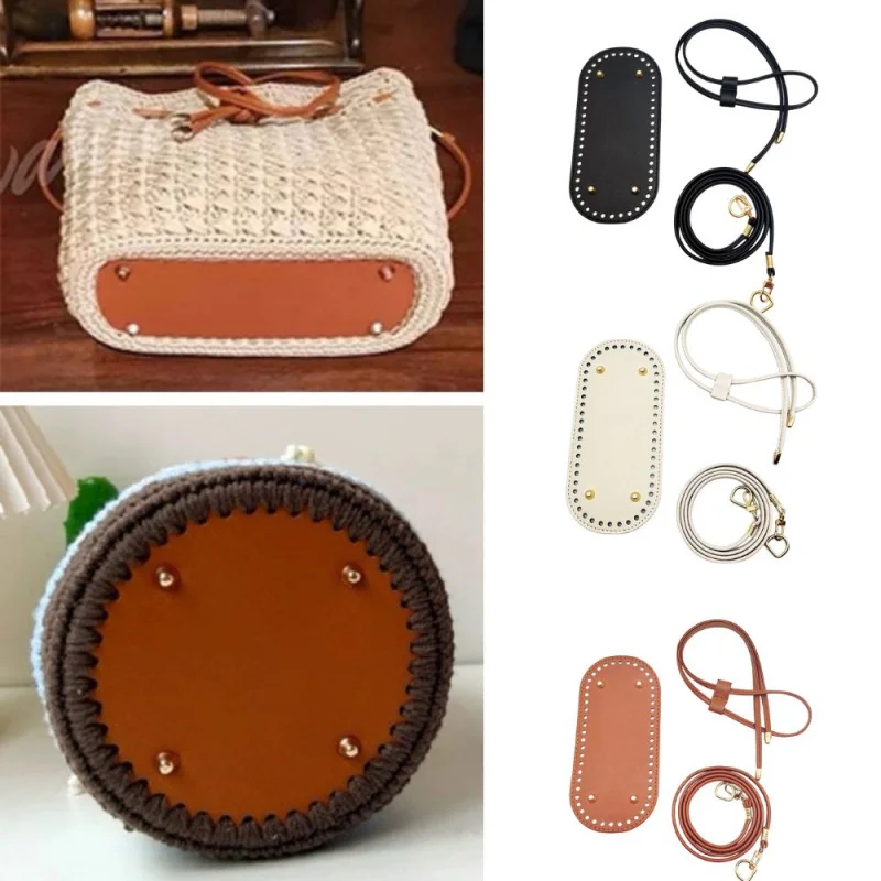 

3Pcs/Set PU Leather Accessories For Knitted Bags Bucket Bag Base With Shoulder Strap DIY Crochet Bag Accessories Bag Bottom New