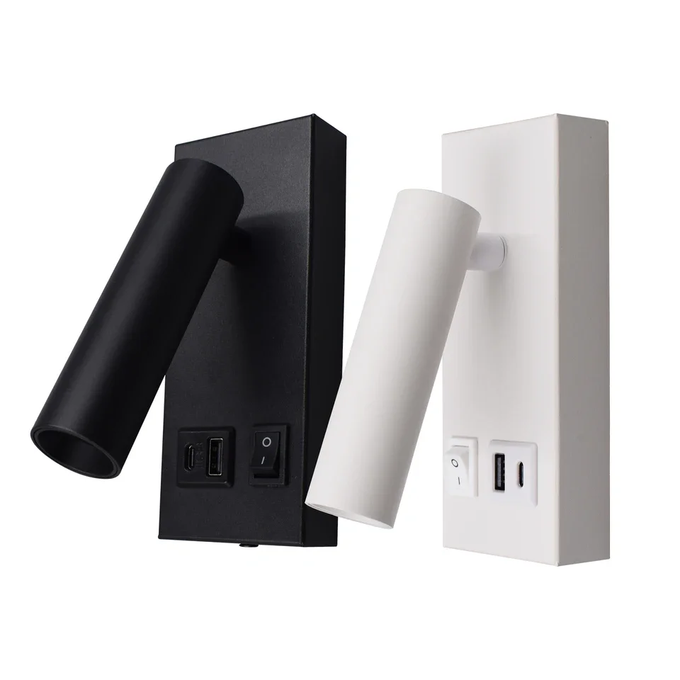 Bedside Reading Wall Lamp Spot Light Modern Hotel Home Room Adjustable Reading Light Built Charge USB Type-c Ports