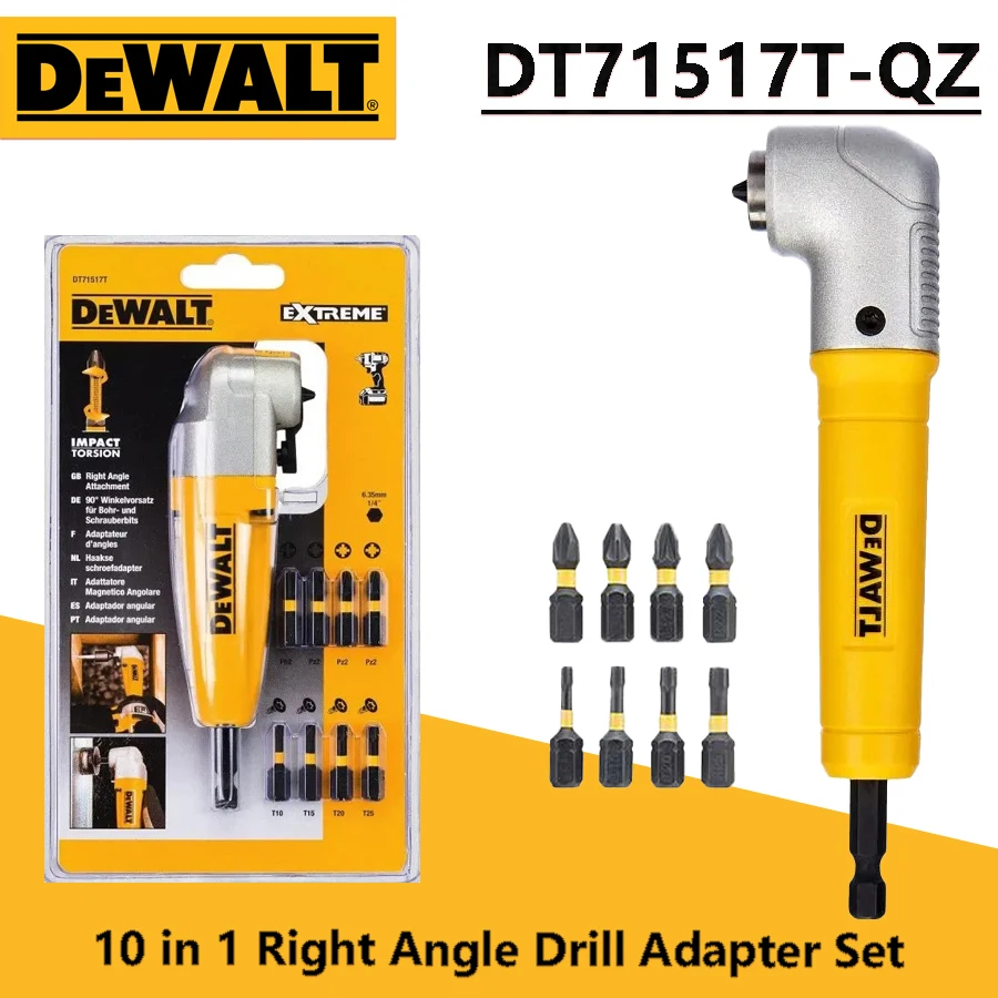 

DEWALT DT71517T-QZ 10 in 1 Right Angle Drill Adapter with Bit Set PH/PZ/TORX Impact Ready Driver Dewalt Power Tool Accessories