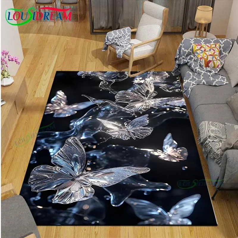 

3D Colorful 、Black and White Butterfly Carpets Living Room Anti-Skid Area Rug Kids Bedroom Mats Yoga Mat Large Carpet Decor