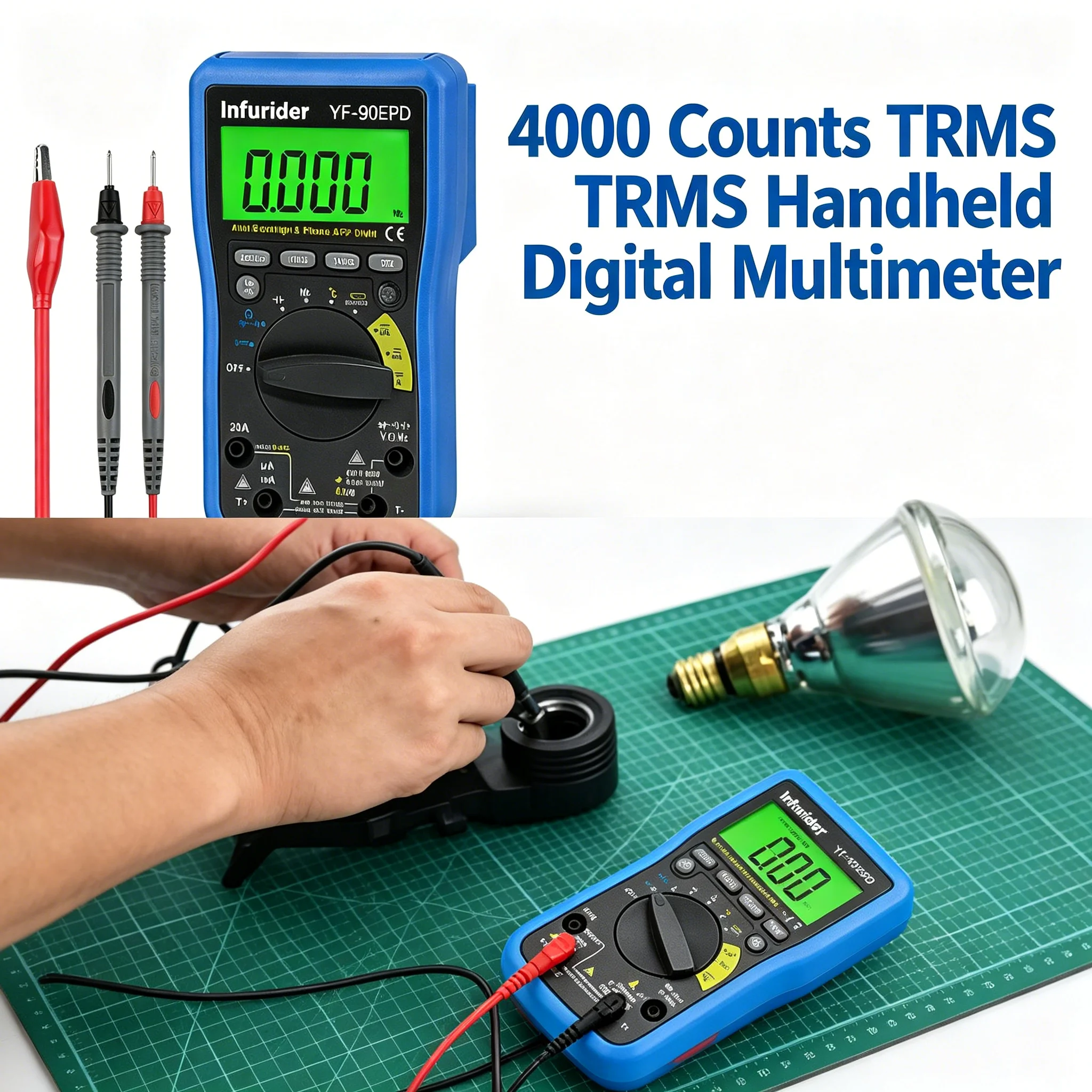 HP-90EPD Smart TRMS Multimeter with Bluetooth APP, 6000 Counts Auto Ranging & Flash Backlight for Auto Diagnostics & Home DIY