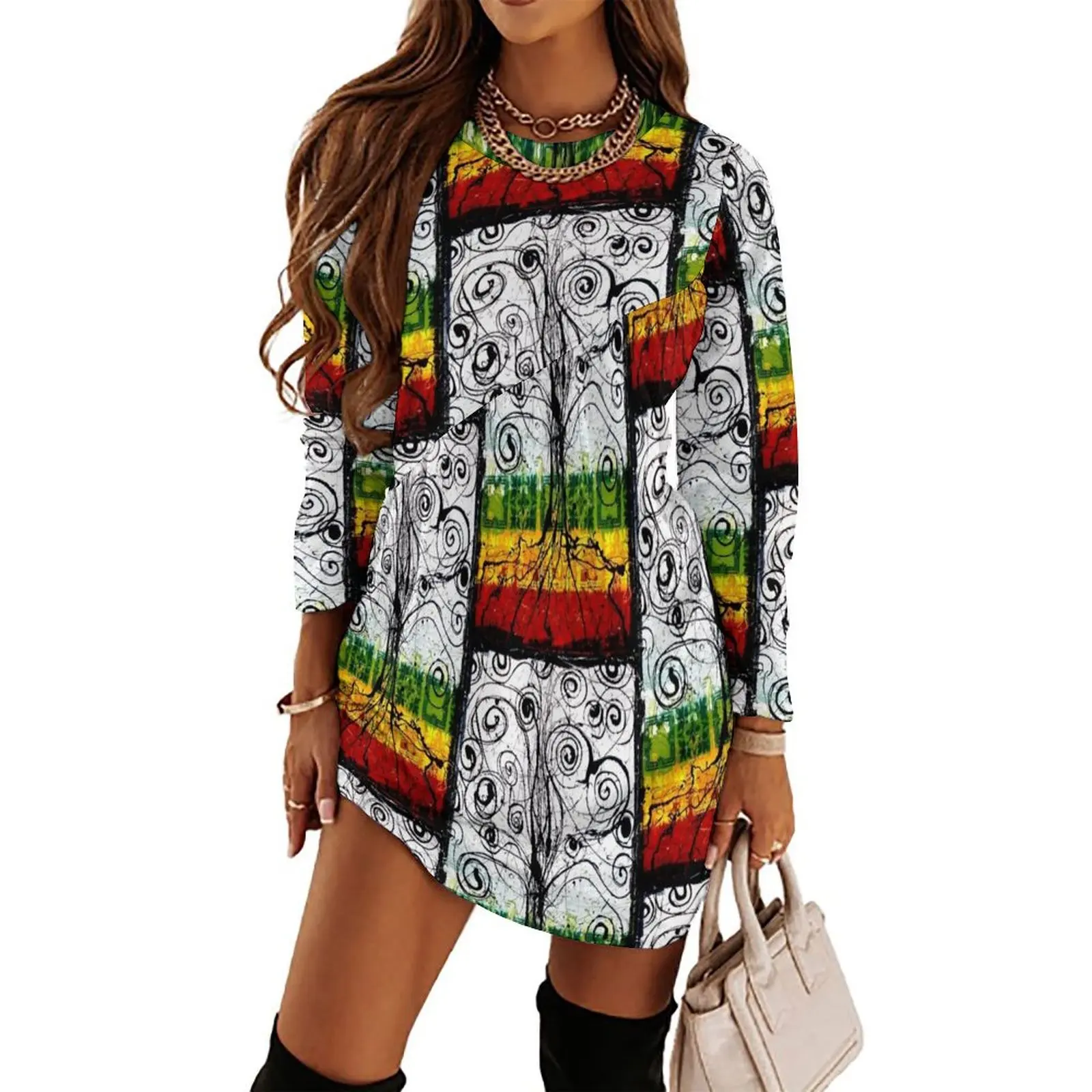 

Rasta Tree Long Sleeved Dress womans clothing luxury evening dress woman for wedding women formal occasion dresses