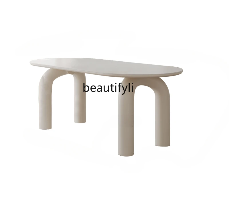 

French Cream Style Stone Plate Dining Table Designer Model Small Apartment Rectangular Home Customizable Stool Table