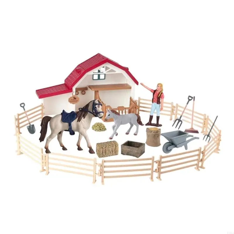   Children Scene Model Collaborative Horse Care Toy Set Washing Station Tool And Realistic Miniature Equine Figures