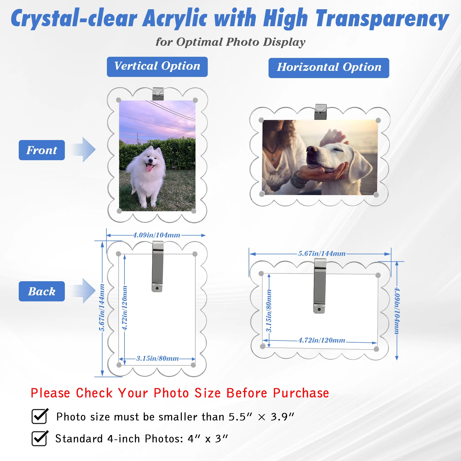 2 حزمة حامل صور السيارة إطار الصورة لواقي الشمس كليب المغناطيسي الاكريليك عرض أفقي عمودي صالح لمحفظة بولارويد Si