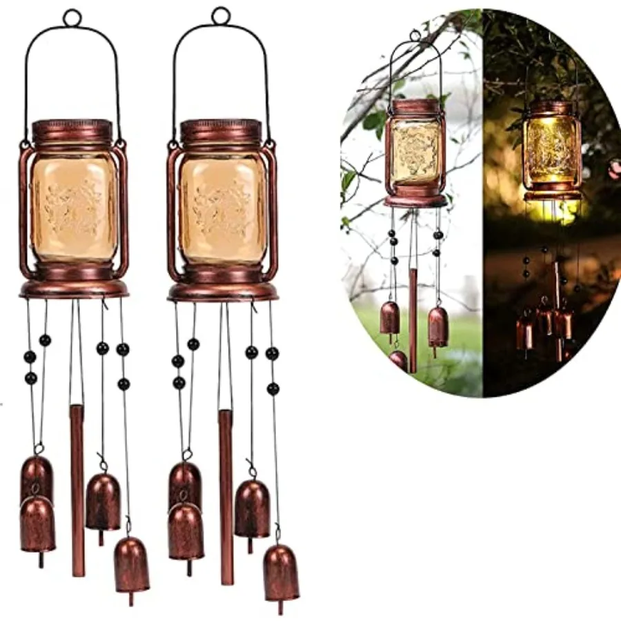 

2 Pack Solar Wind Chimes for Outside, for Mom Women Grandma, Solar Mason Jar Wind Chime Light Unique Hanging Wind Chimes Outdoo