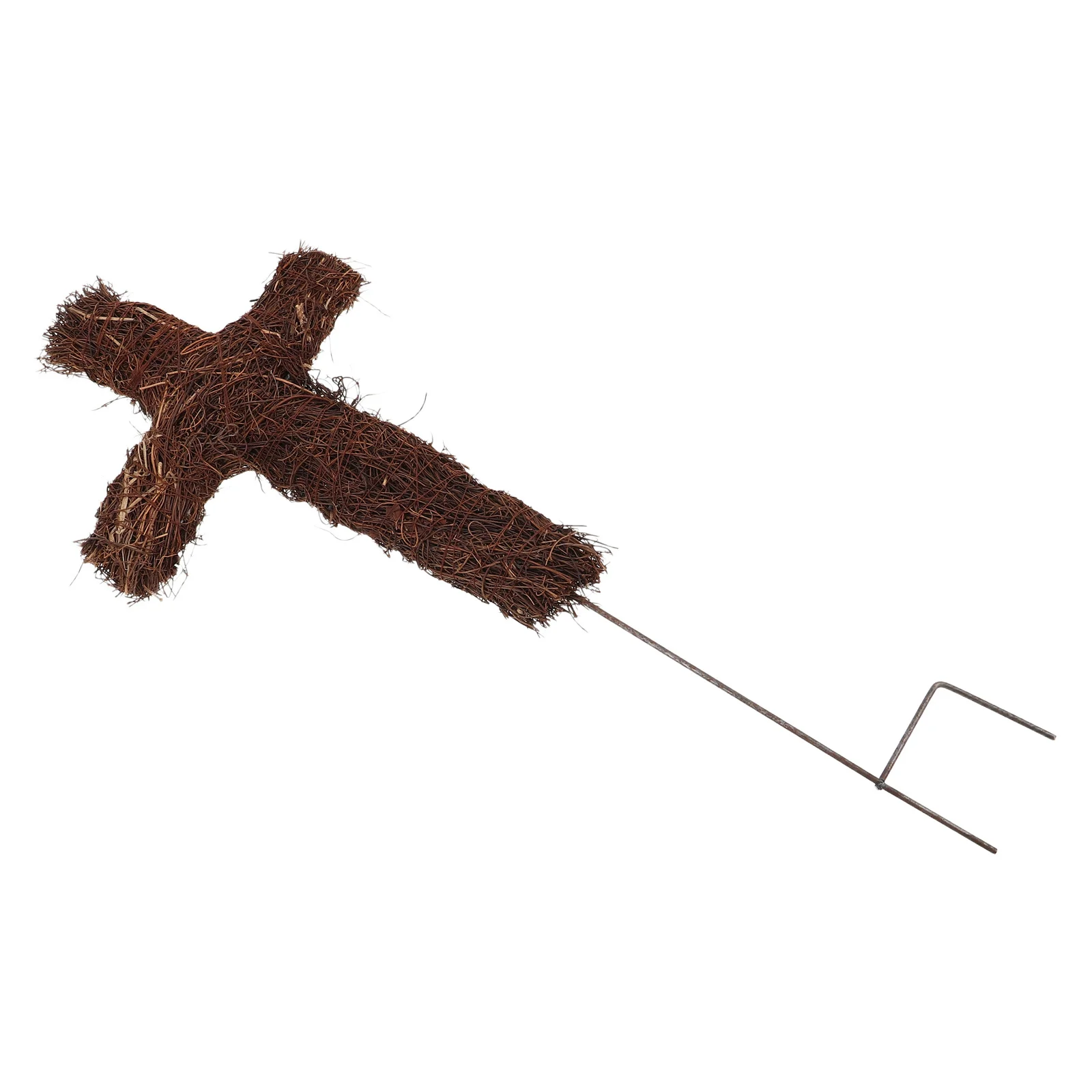 

Rattan Cross Wreath - Cross Shaped Wreath with Ground Stake for Outdoor Use - Festive Garden Decor for Christmas Holidays