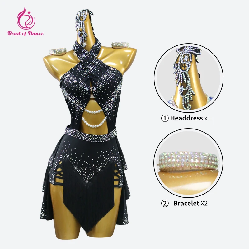 2024 Black Party Dress Latin Dance Costume Women Sexy Suit Competition Clothes Girl Skirt Parties Outfits Practice Sport Cabaret