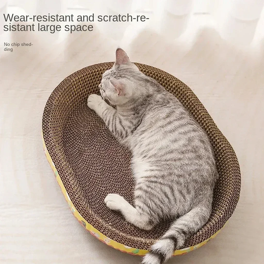 Arranhador para Gatos Oval de Papelão Ondulado, Resistente ao Desgaste, Protege Móveis, Brinquedo para Afiar Garras, Ninho para Gatos, Acessórios para Gatos