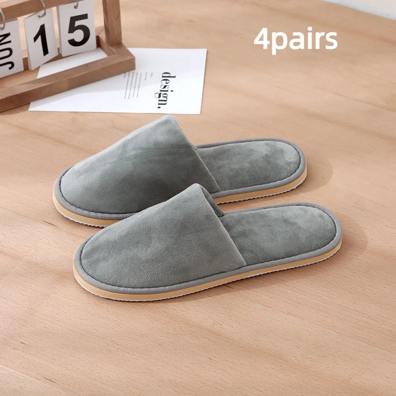 4Pairs/Lot Hotel Slippers Men Women Top Quality Velvet Travel Disposable Cotton Home Hospitality Shoes Cheap SPA Guest Slides